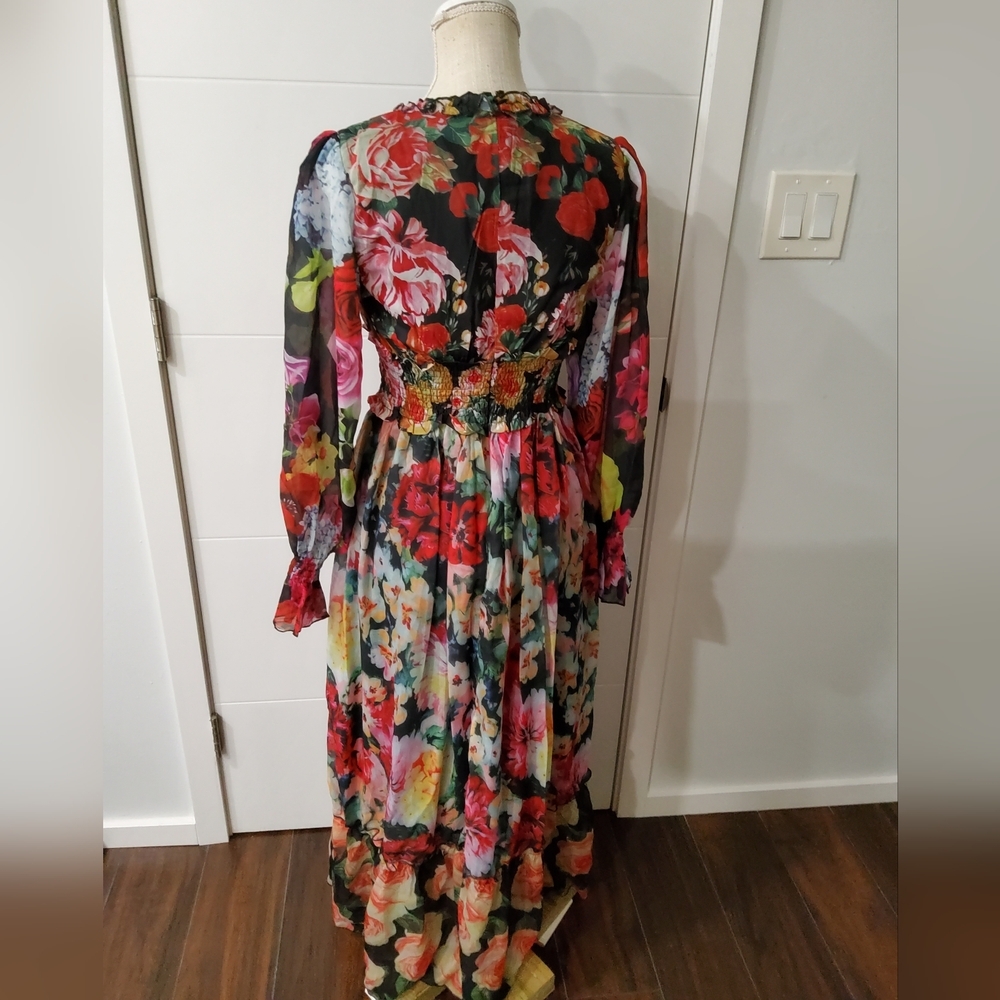 Dalia MacPhee Floral Print Chiffon Dress Size S - Picture 6 of 14